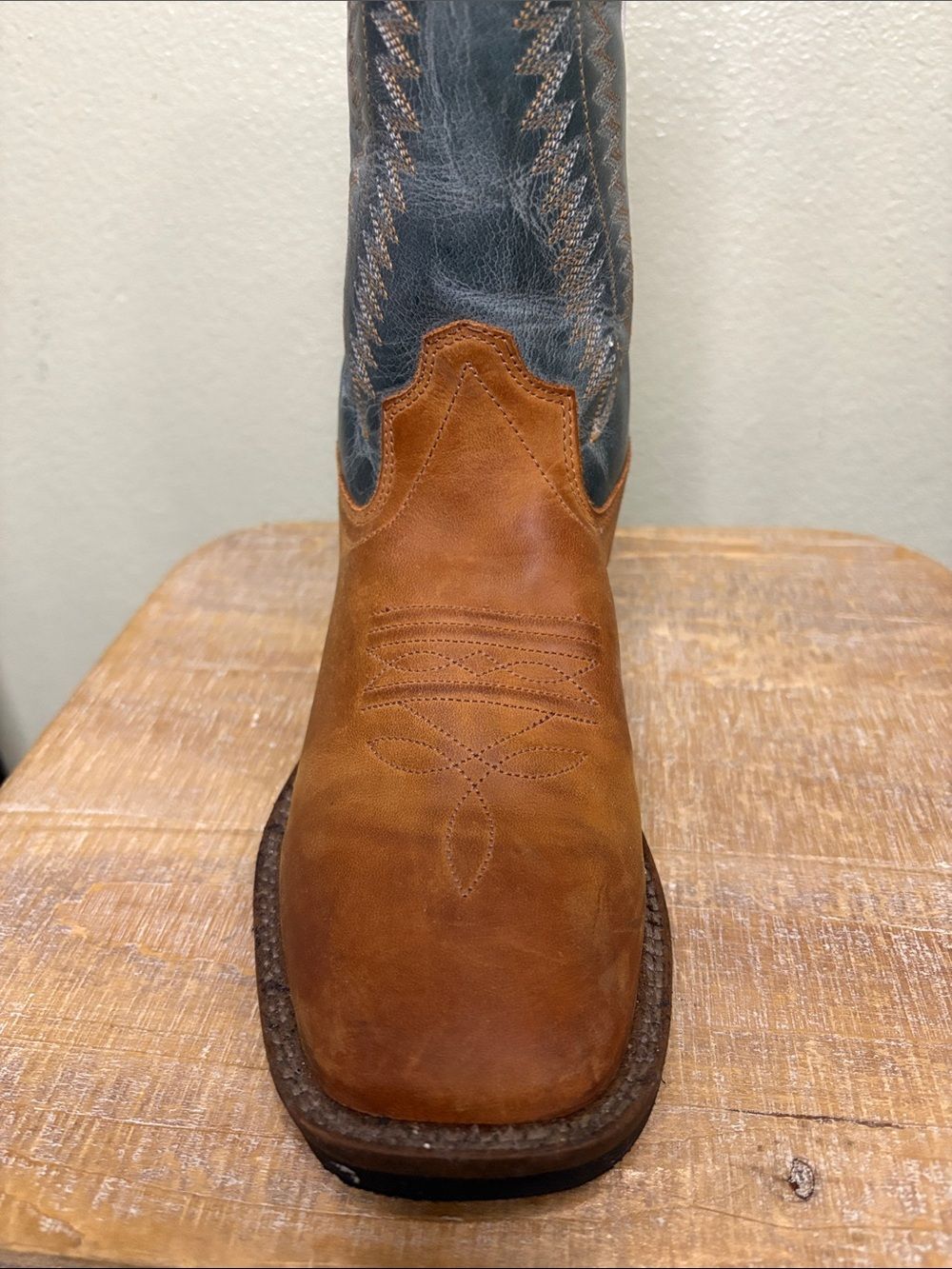 Old West Boys Two-Tone Leather Western Cowboy Boots - Brown & Green - Size 3.5 - Picture 5 of 14